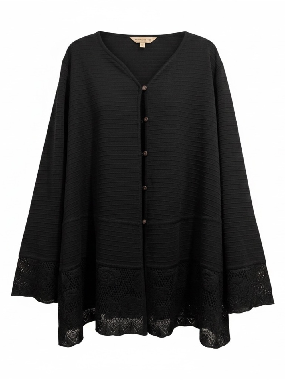 Misook Black Lace-Hem Button Cardigan